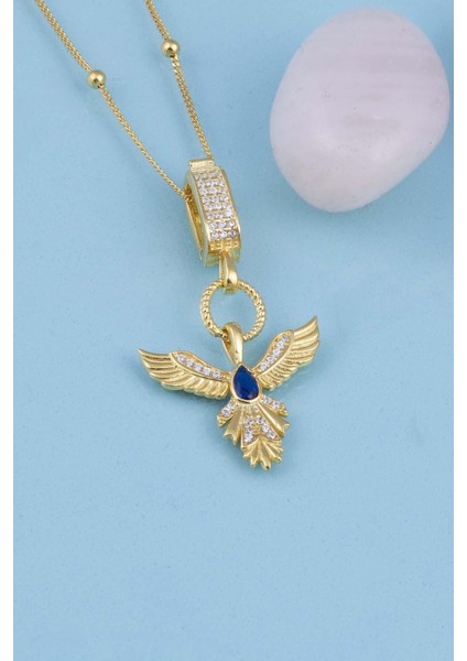 Safir Taşlı Altın Kaplama Anka Kuşu 925 Ayar Gümüş Kolye fırsatları