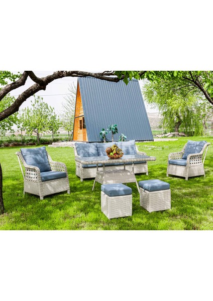 Fulya Rattan Bahçe Koltuk Takımı Krem / Mavi