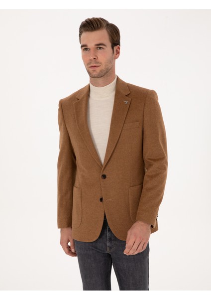 Erkek Camel Slim Fit %100 Kaşmir Flanel Ceket 50314254-VR015