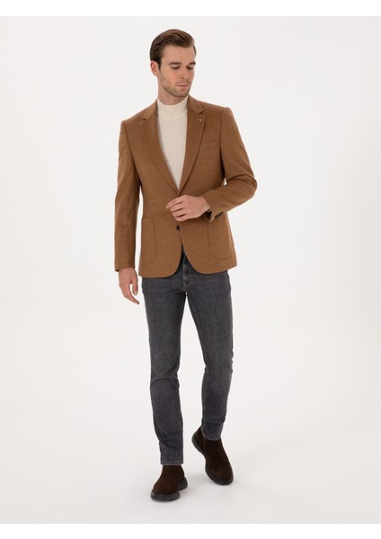 Erkek Camel Slim Fit %100 Kaşmir Flanel Ceket 50314254-VR015 fırsatları