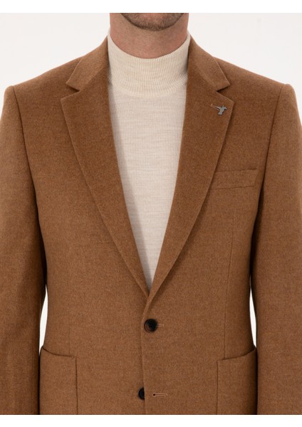 Erkek Camel Slim Fit %100 Kaşmir Flanel Ceket 50314254-VR015