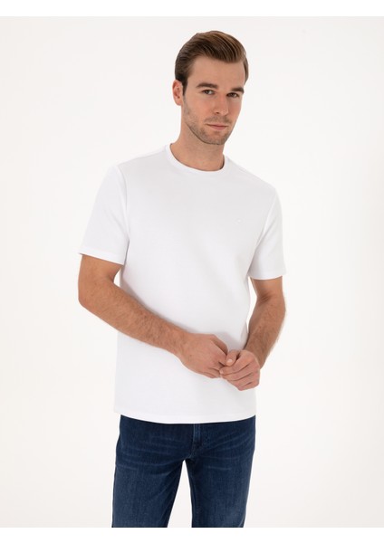 Erkek Beyaz Regular Fit Modal Karışımlı Bisiklet Yaka T-Shirt 50311305-VR013