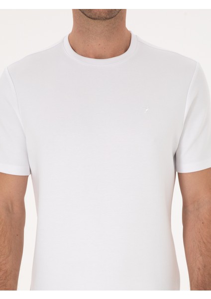 Erkek Beyaz Regular Fit Modal Karışımlı Bisiklet Yaka T-Shirt 50311305-VR013