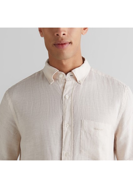 Erkek Bej Regular Fit Klasik Yaka Keten Gömlek fırsatları