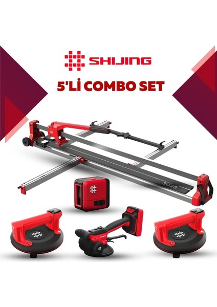 Manuel Kesici Dijital Vantuz Fayans Vibratörü ve Lazer Metre 5'li Pro Set