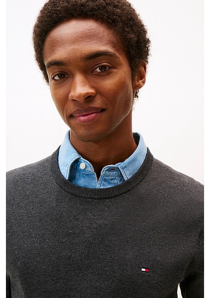 Erkek Regular Fit Bisiklet Yaka Kazak - Antrasit fırsatları