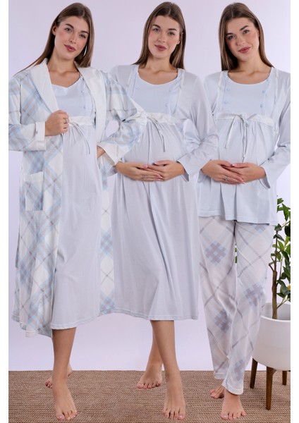 Mavi %100 Pamuk Hamile Lohusa Set