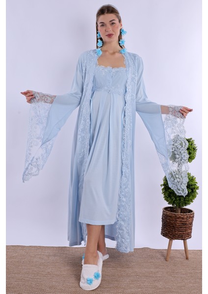 Mavi Dantelli Hamile Lohusa Set fiyatları