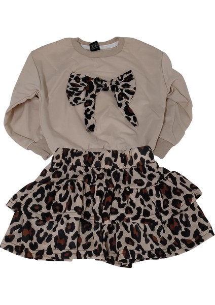 Leopar Desenli Etekli Sweat Takım Kız Çocuk