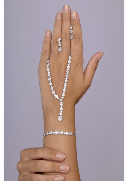 Rodyum Kaplama 925 Ayar Gümüş Kalpli Süzme Su Yolu Gümüş Düğün Seti modelleri