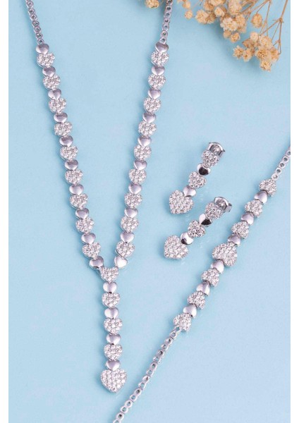 Rodyum Kaplama 925 Ayar Gümüş Kalpli Süzme Su Yolu Gümüş Düğün Seti fırsatları