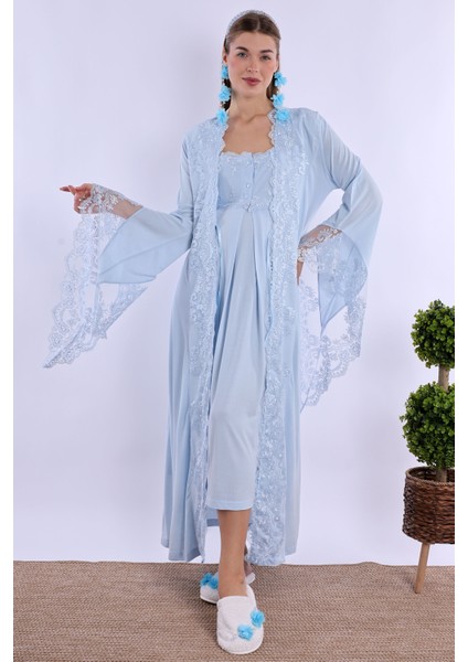 Mavi Dantelli Hamile Lohusa Set