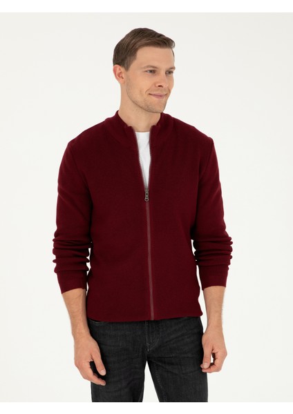 Erkek Bordo Slim Fit Triko Hırka 50259270-VR014