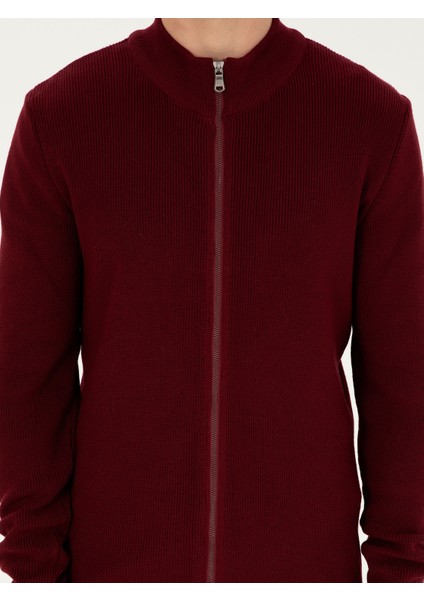 Erkek Bordo Slim Fit Triko Hırka 50259270-VR014