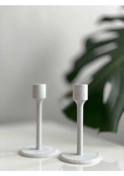 2'li Modern Şamdan Seti - Minimalist Mermer Desenli Mumluk Beyaz fiyatları