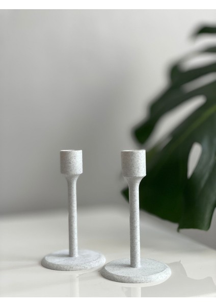 2'li Modern Şamdan Seti - Minimalist Mermer Desenli Mumluk Beyaz modelleri