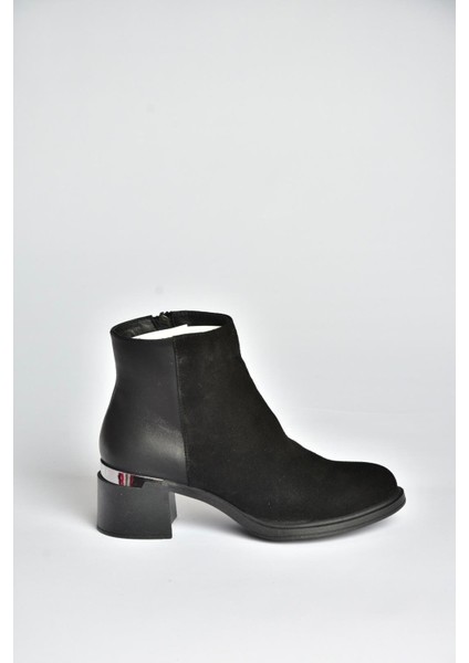 V555559502 Siyah Hakiki Deri Süet Kalın Topuklu Kadın Bot indirimleri