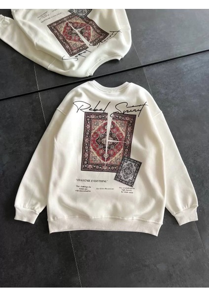 Kadın Bisiklet Yaka Baskılı Sweatshirt - Beyaz fiyatları