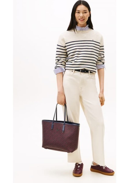 Kadın Monoplay Desenli Omuz Çantası - Lacivert/bordo indirimleri