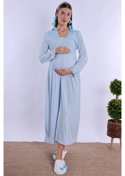 Mavi Sabahlıklı Hamile Lohusa Gecelik Takım indirimleri