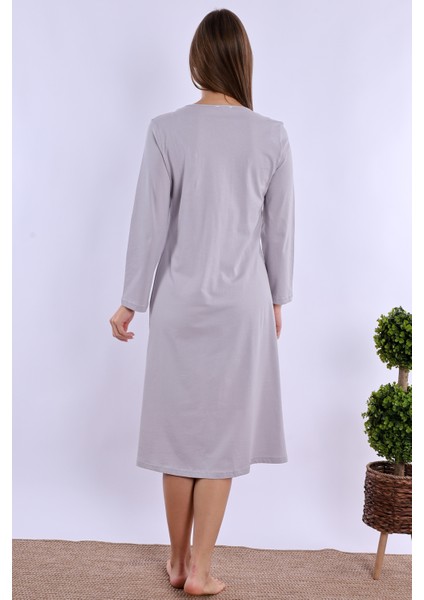 Gri %100 Pamuk Sabahlıklı Hamile Lohusa Gecelik Takım indirimleri