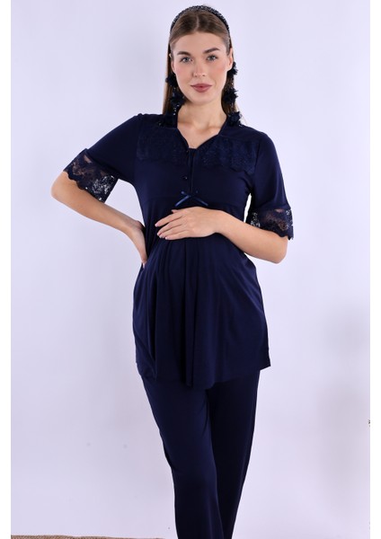 Lacivert Hamile Lohusa Pijama Takımı