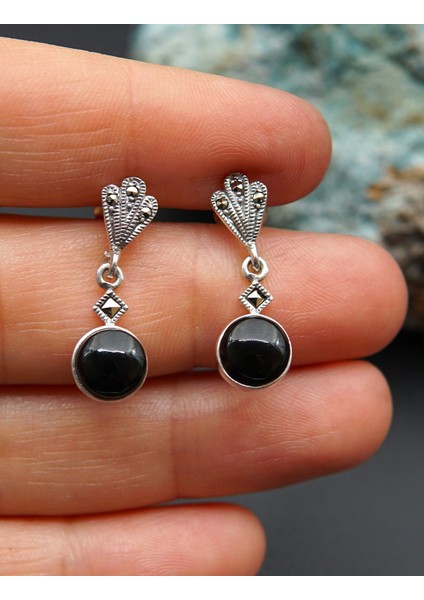 925 Ayar Gümüş Oltu Taşı Kadın Küpe SKÜ00022