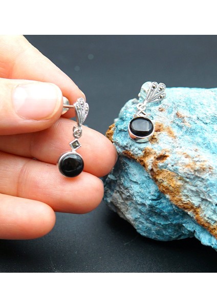 925 Ayar Gümüş Oltu Taşı Kadın Küpe SKÜ00022 fiyatları