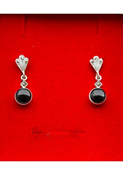 925 Ayar Gümüş Oltu Taşı Kadın Küpe SKÜ00022 fırsatları