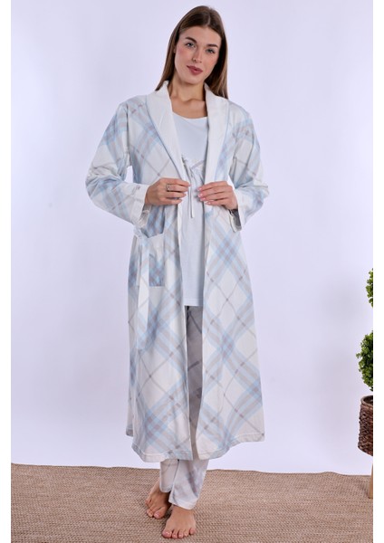 Mavi %100 Pamuk Sabahlıklı Hamile Lohusa Pijama Takımı modelleri