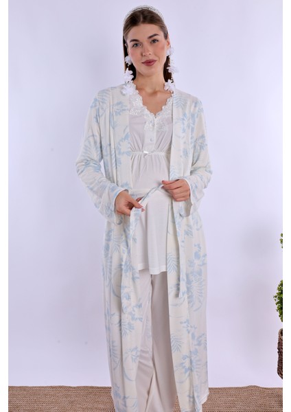 Mavi/ekru Sabahlıklı Hamile Lohusa Pijama Takımı fiyatları