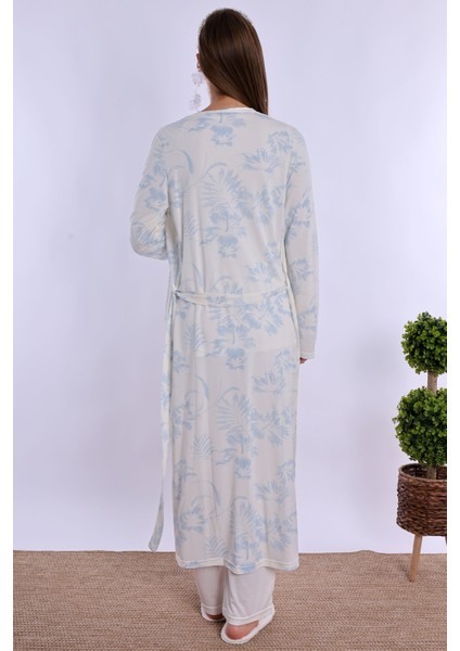 Mavi/ekru Sabahlıklı Hamile Lohusa Pijama Takımı modelleri