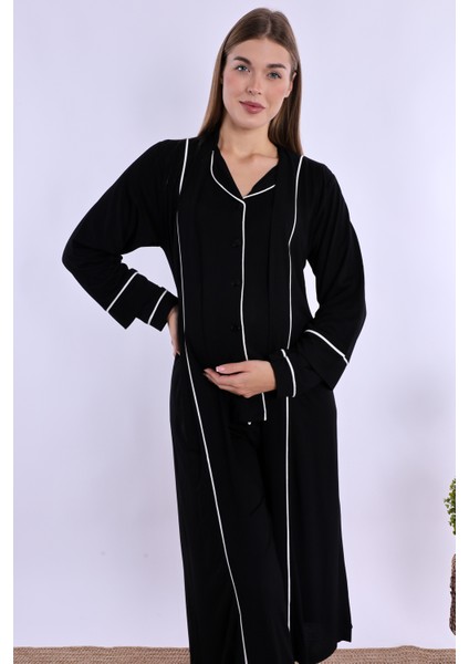 Siyah Sabahlıklı Hamile Lohusa Pijama Takımı fiyatları