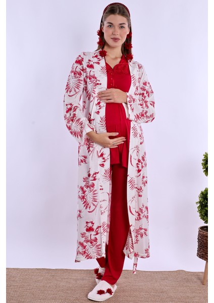 Vişne Sabahlıklı Hamile Lohusa Pijama Takımı fiyatları