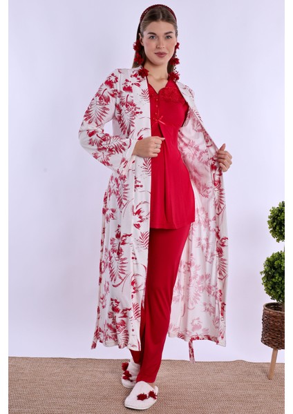 Vişne Sabahlıklı Hamile Lohusa Pijama Takımı