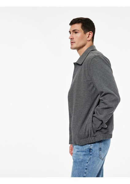 Viskon Karışımlı Uzun Kollu Cepli Klasik Yaka Gömlek Ceket