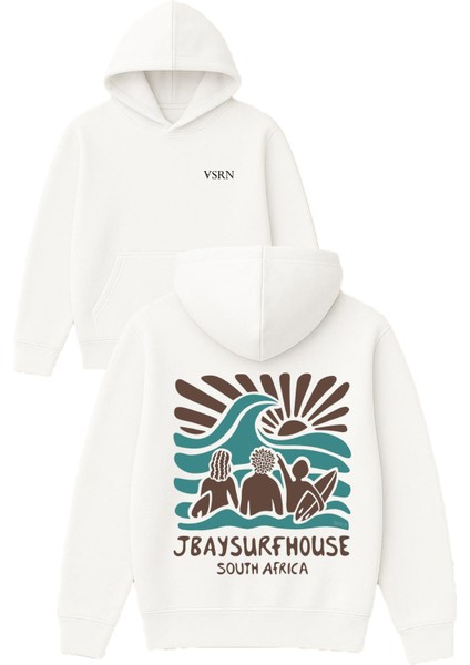 Jbaysurfhouse Tasarım Baskılı Oversize Beyaz Kapüşonlu Sweatshirt