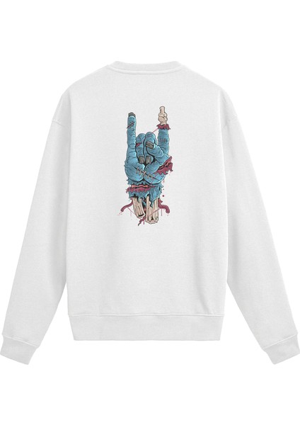 Sırt Baskılı Death Metal Rock El Tasarımlı Sweatshirt