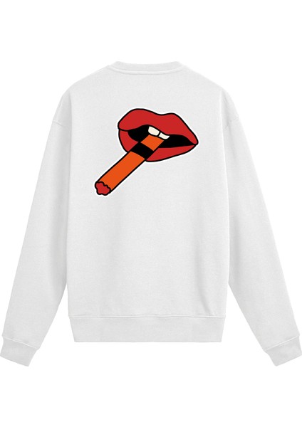 Sırt Baskılı Pop Art Dudak Tasarımlı Sweatshirt