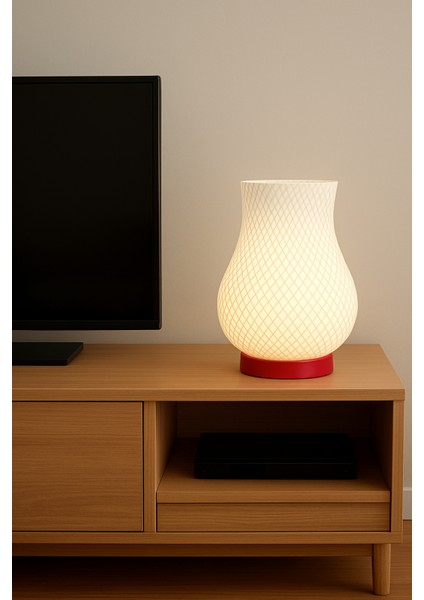 Modern Çizgili Dekoratif Masa Lambası Sarı – Pla Çevre Dostu Gece Lambası | E27 Duy, Kablolu, Masa Üstü Aydınlatma