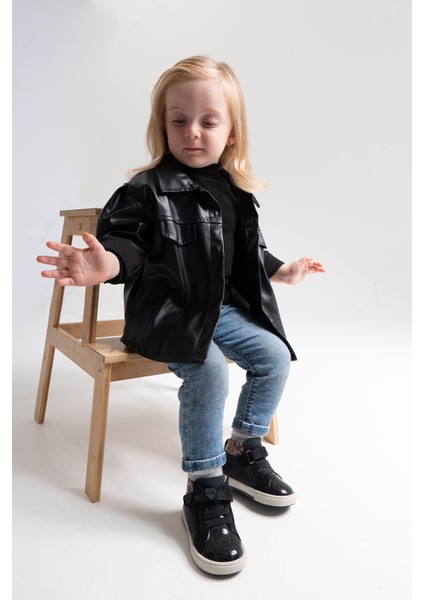 Kız Çocuk Siyah Hakiki Deri Suya Dayanıklı Anatomik Ilk Adım Bot