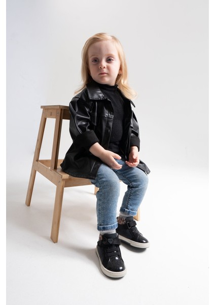 Kız Çocuk Siyah Hakiki Deri Suya Dayanıklı Anatomik Ilk Adım Bot