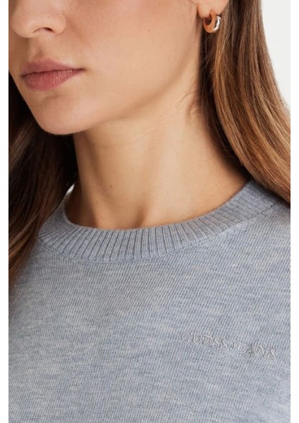 Kadın Ipek ve Yün Karışımlı Bisiklet Yaka Kazak - Mavi fırsatları