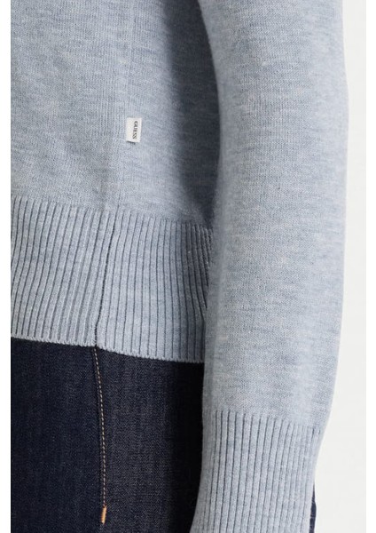 Kadın Ipek ve Yün Karışımlı Bisiklet Yaka Kazak - Mavi indirimleri