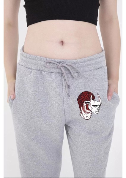 Kadın Lastikli Baskılı Eşofman Pantolon - Gri