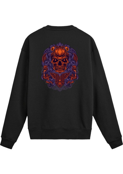 Sırt Baskılı Kurukafa Tasarımlı Sweatshirt
