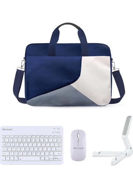 Apple iPad Pro 13 2025 Için Macbook Çantası+Türkçe Bluetooth Klavye+Mouse+Tablet Standı Beyaz AL5164