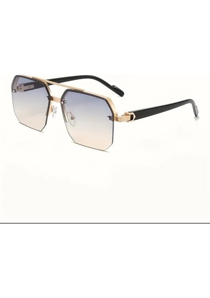 piratikcozumshop çift köprü retro gözlük unisex Parlak altın çerçeve v modelleri