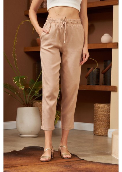 Kadın Beli Lastikli Kumaş Pantolon