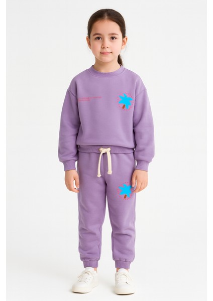 Çocuk Eşofman Takımı 2’li – Lila Sweat + Palm Desenli Jogger